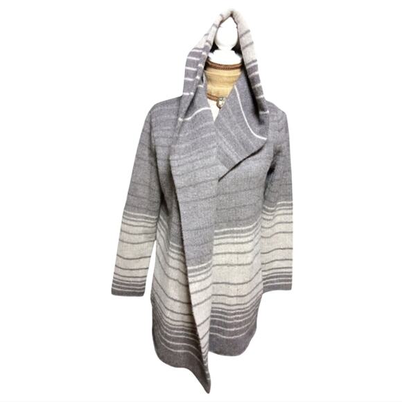 Vince tan two-toned wool Alpaca Yak striped Hooded Long Line Coatigan Sweater S - Picture 2 of 6